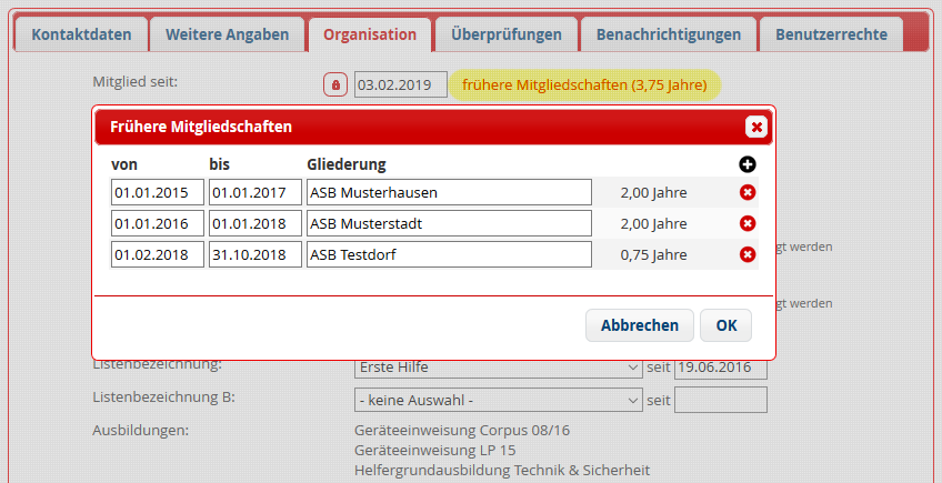 Frühere Mitgliedschaften erfassen