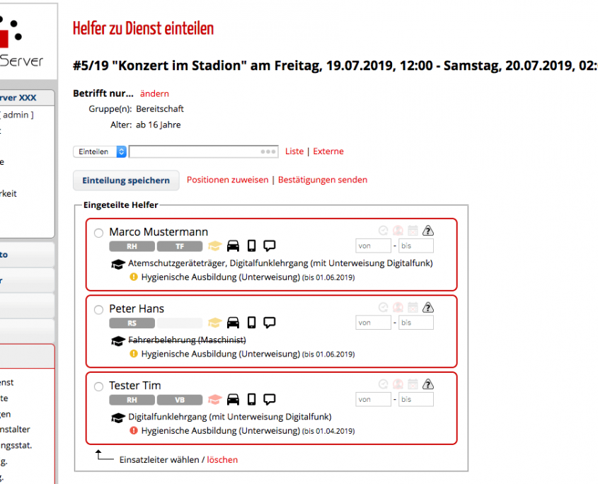 Abgelaufene Ausbildungen bei Diensteinteilung berücksichtigen