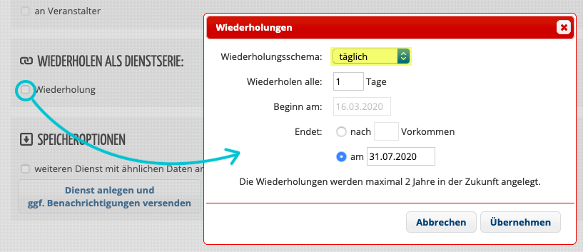 Dienstserie als Workaround zum regelmäßigen Dienstplan