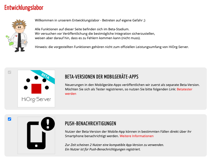 Push-Funktionalität im Labor aktivieren