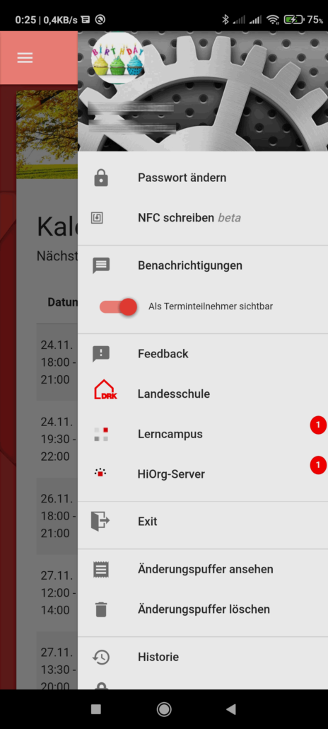 meinDRK.team Screenshot Menü