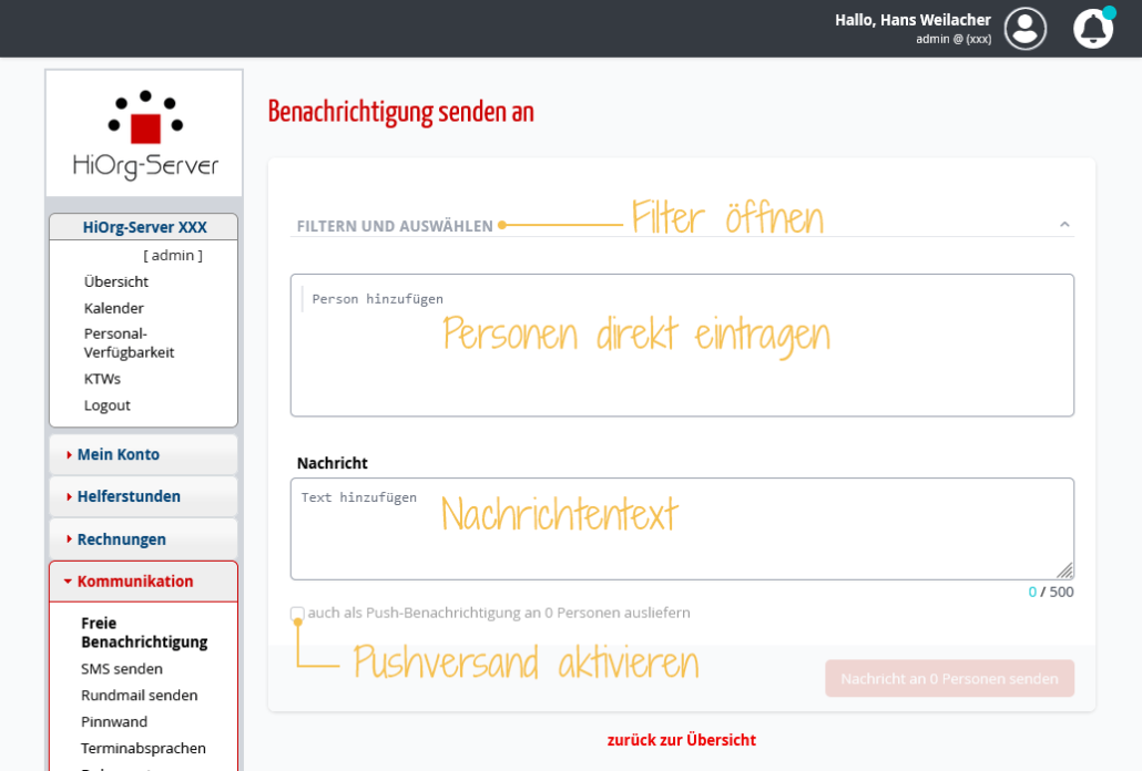 Screenshot - Benachrichtigung senden