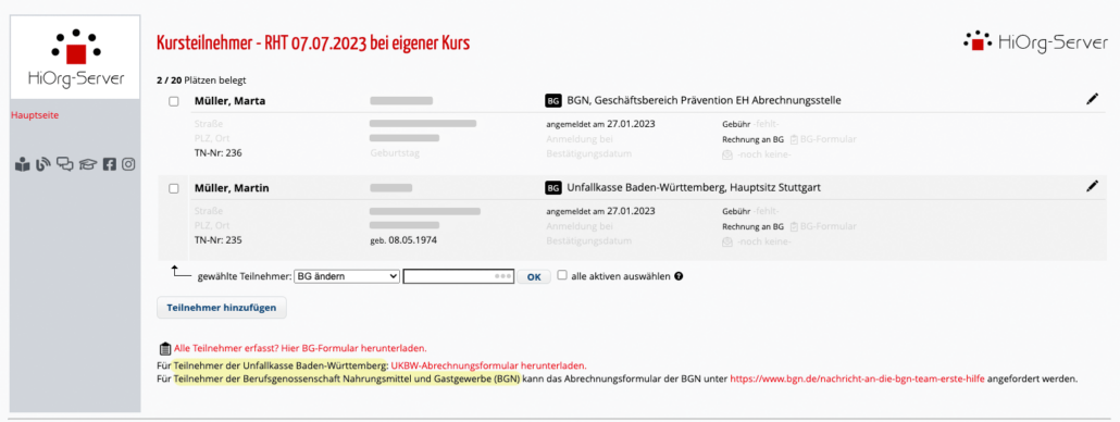 Abrechnungsformular für UKWB