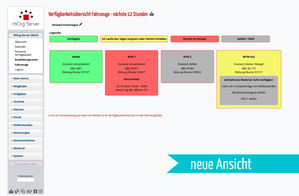 Materialverfügbarkeitsübersicht - neue Ansicht