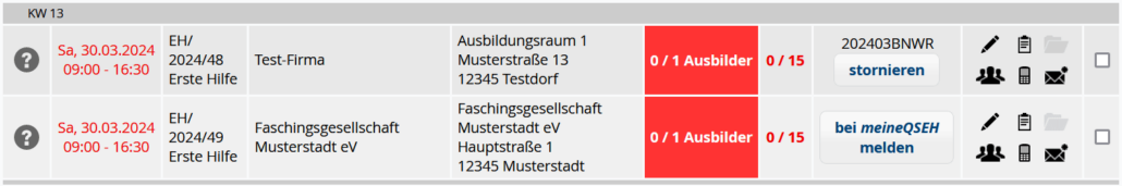 QSEH-Schnittstelle: Gemeldete Kurse stornieren