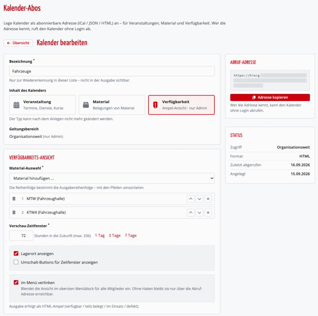 Kalender-Abos - Einstellung