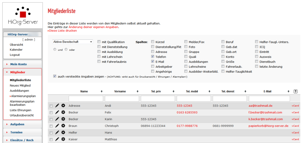 Mitgliederliste in neuem Design